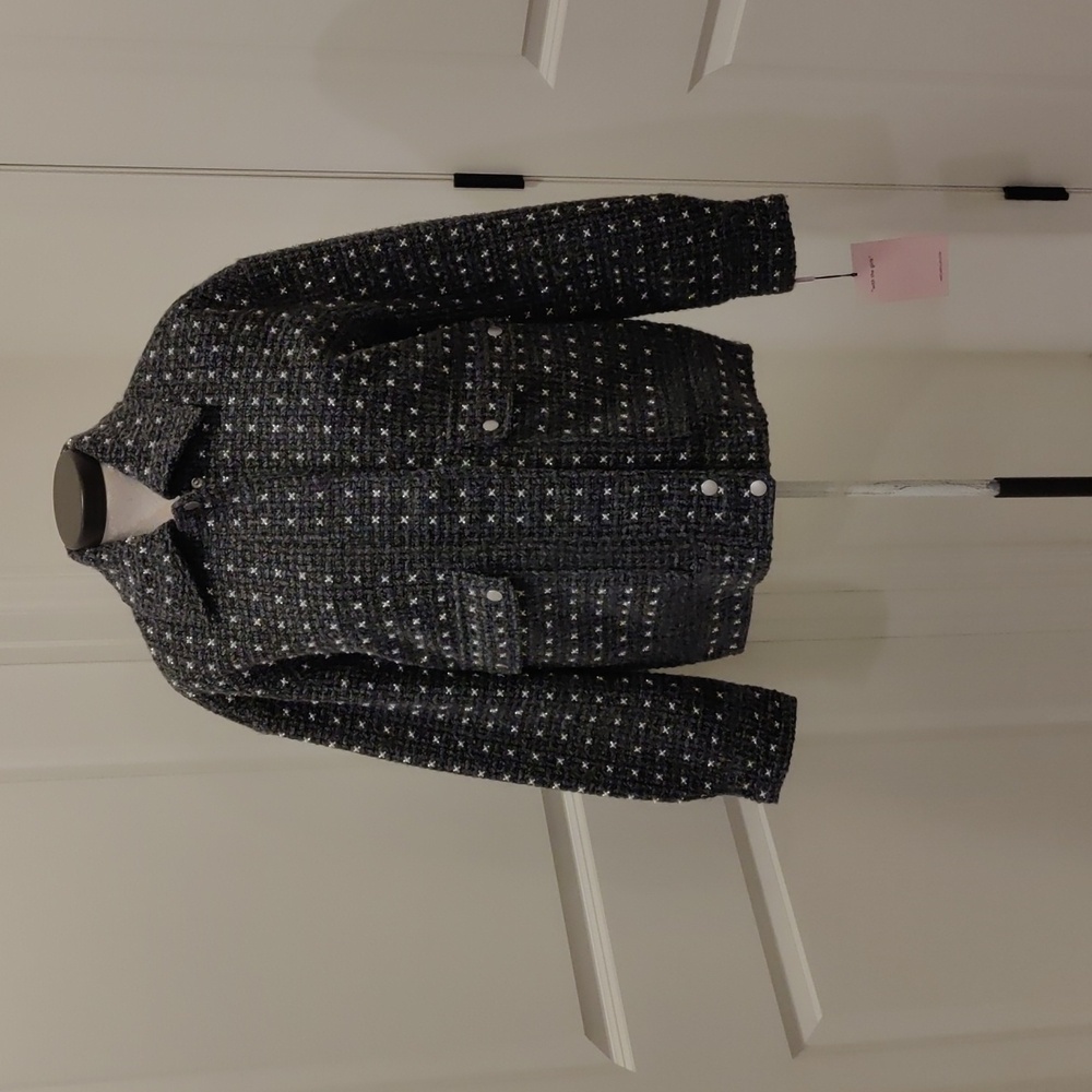 New!Avec Les Filles Pearl-Embellished Bomber OutdoorJacket Elegant Gray Women's - Picture 7 of 14